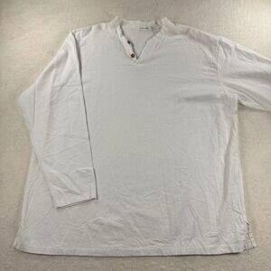Local Mode Henley Shirt Mens XXL White Textured Long Sleeve Button V-Neck Beach